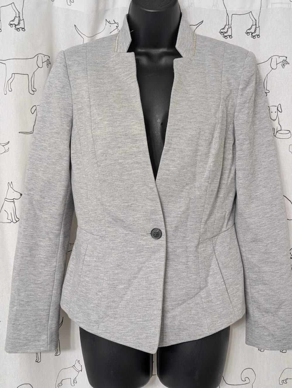 WHBM Y2K Peplum Blazer Jacket Business Casual Stretch Knit Gray Womens 2